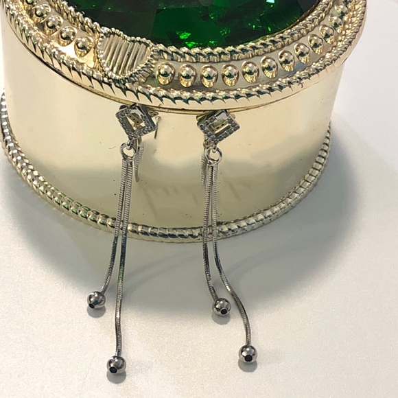 Cubic Zirconia Diamond Dangling Chain Earrings - Picture 4 of 7